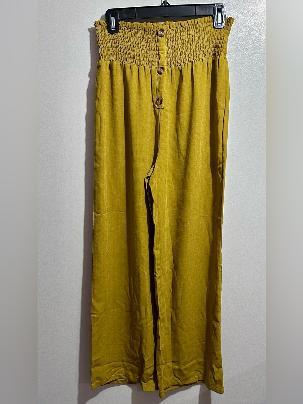 Smocked Waist Wide-Leg Pants in Mustard Yellow Size M (1150)